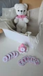 BABY BOX для новорожденного малыша, Медвежнок белый с розовым колпачком для ежемесячных фото с колпачком 12 месяцев, плюшевая пряжа - изображение 5