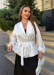 Женская блуза шовкова на запах с поясом (04426103) Белый 56-58 - изображение 3
