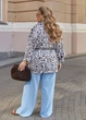 Женский кардиган-кимоно на запах с поясом и принтом (0602662101) Голубой 50-52 - изображение 5