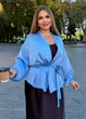 Блуза жіноча шовкова на запах з поясом (04426102) Блакитний 60-62 - зображення 5