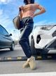 Женские теплые брюки-джогеры из экокожи на флисе черные 46-48 - изображение 3