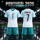 Детская футбольная форма Криштиану Роналду Cristiano Ronaldo №7 Португалия Portugal 2026 бело-бирюзовая, футболка + шорты, размер 18, рост 100–110 см - изображение 1