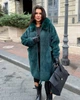 Пальто удлиненное альпака свободного кроя с отстегивающимся мехом на молнии с капюшоном размер единый 58-66 зеленый МС 89201 - изображение 1