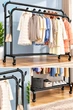 Двойная стойка вешалка для одежды и обуви Doble Pole Hanger black скрючками на колесах напольная стальная с полкой - изображение 3
