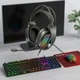 Геймерский проводной комплект для ПК T-Wolf TF-400 Gaming Combo с ковриком и эргономичным дизайном мыши, чёрный игровой набор для геймера 4 в 1 с мембранной клавиатурой и подсветкой наушников - изображение 2