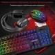 Геймерский проводной комплект для ПК T-Wolf TF-400 Gaming Combo с ковриком и эргономичным дизайном мыши, чёрный игровой набор для геймера 4 в 1 с мембранной клавиатурой и подсветкой наушников - изображение 3
