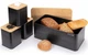 Хлібниця Kamille Black&Wood 36х22х20см з дерев'яною кришкою + 3 ємності для зберігання, чорна - изображение 1
