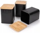 Хлібниця Kamille Black&Wood 36х22х20см з дерев'яною кришкою + 3 ємності для зберігання, чорна - изображение 3