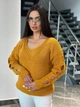 Подовжений вʼязаний жіночий светр VERONIKA, колір Гірчичний розмір One Size - изображение 7