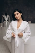 Длинный шелковый халат на утро невесты айвори XXL - изображение 4