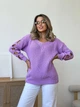 Подовжений вʼязаний жіночий светр VERONIKA, колір Бузок розмір One Size - изображение 1