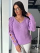 Подовжений вʼязаний жіночий светр VERONIKA, колір Бузок розмір One Size - изображение 6