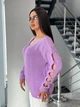 Подовжений вʼязаний жіночий светр VERONIKA, колір Бузок розмір One Size - изображение 7