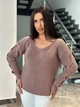 Подовжений вʼязаний жіночий светр VERONIKA, колір Темна пудра розмір One Size - изображение 6