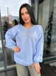 Жіночий вʼязаний тонкий ажурний джемпер ALINA, колір Блакитний розмір One Size - зображення 7