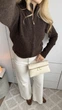 Кофта женская однотонная коричневая зип классическая Oversize (405282) - изображение 6