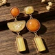 Жіночі сережки асіметрічні підвіски Fashion jewelry Айворі помаранч - зображення 1