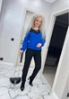Нарядный брючный женский костюм с блузой с кружевом 42-46, Синий - изображение 4