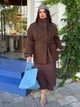 Женское утепленное пальто из кашемира на пуговицах с поясом осень зима 42–50 коричневый - изображение 2