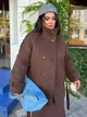 Женское утепленное пальто из кашемира на пуговицах с поясом осень зима 42–50 коричневый - изображение 4