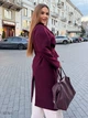 Женское кашемировое пальто на запах с поясом на пуговицах осень зима 48-50 бордовый - изображение 6