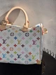 Жіноча сумка Louis Vuitton Speedy 30 Monogram Multicolore White з фурнітурою золотистого кольору та обробкою зі світлої шкіри Vachetta. - зображення 4
