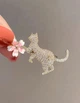 Брошь кошка, кот с цветком в стразах, 2162 - изображение 2
