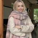Тёплый шарф-плед в полоску. Пудровый с молочным и серым - изображение 3