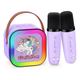 Детская караоке-система Unicorn с 2 беспроводными микрофонами, RGB-подсветкой, портативная, фиолетовая - изображение 4