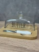 Масленка бамбуковая со стеклянной крышкой и ножом для масла с надписью "BUTTER" - изображение 5