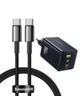 Мережевий зарядний пристрій 100W Baseus EnerFill FE11 три порти 2Type-C + 1USB-A швидка зарядка PD 3.0 + QC 3.0/4.0 Black + Кабель 100W Baseus Type-C - Type-C 1m Black - зображення 4