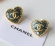 Сережки Chanel золотисті Шанель чорне серце (203) - зображення 2