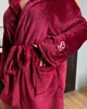 Халат женский теплый из полированной махры на запах с поясом, капюшоном, карманами и вышивкой больших размеров G&M k-133394 48-52 Размер цвет бордовый - изображение 4