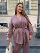 Костюм жіночий брючний ангора двостороння кардиган на поясі штани на резинці 48–50 бежевий - зображення 2