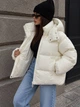 Куртка женская Lady Yep 30525 оверсайз пуффер с капюшоном теплая молочная - изображение 5