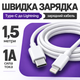 Кабель зарядки для iPhone 8/X/11/12/13/14 Pro Max кабель швидкої зарядки Type-C to Lightning шнур зарядки для айфона 1.5 м White - зображення 1