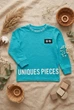 Кофта бірюзова з написом "UNIQUES PIECES" та принтом окулярів Kiddo бірюзовий 80 см - зображення 3