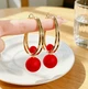 Серьги 2в1 Кольцо и гвоздик две бусины Fashion Jewelry золотистые - изображение 1