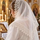 Платок венчальный женский с кружевом 80×80 см, легкая прозрачная накидка на голову для церкви и венчания, бежевый (PV-1090) - изображение 3