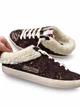 Зимние женские кеды Golden Goose темно-коричневые с блестящим декором из натуральной кожи и замши на шерстяном меху ручного пошива размер 38 - изображение 3