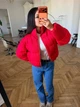 Женский короткий пуховик с фактурной вязкой / Красный 42-46 / BASED 0300436 - изображение 3