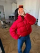 Женский короткий пуховик с фактурной вязкой / Красный 42-46 / BASED 0300436 - изображение 8