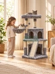 Игровой комплекс для котов 48×48×105 см с 2 домиками, гамаком, лежанкой и когтеточками, серый - изображение 8