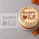 Трафарет для торта кондитерский Happy Fall с кленовым листом для осеннего декора выпечки и десертов 15 на 15 см серый - изображение 2
