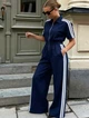 Женский брючный комбинезон с лампасами и воротником-поло Look Made With Love S синий - изображение 3