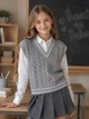 Подростковый вязаный жилет для девочки ARTKNIT Коса 140-146 см Серый (4823093480070) - изображение 1