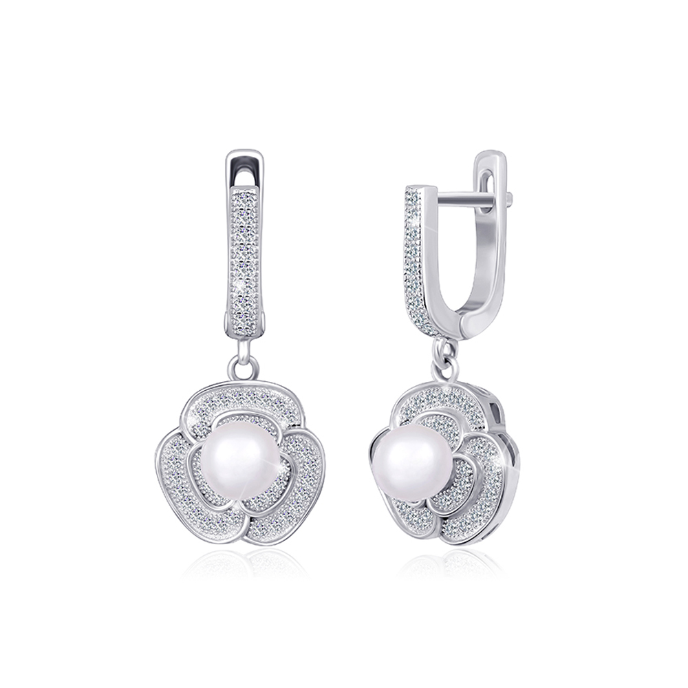 

Серебряные серьги Silvex925 с культ. жемчугом и фианитом (вес 7.7 г) модели СК2ФЖ/418