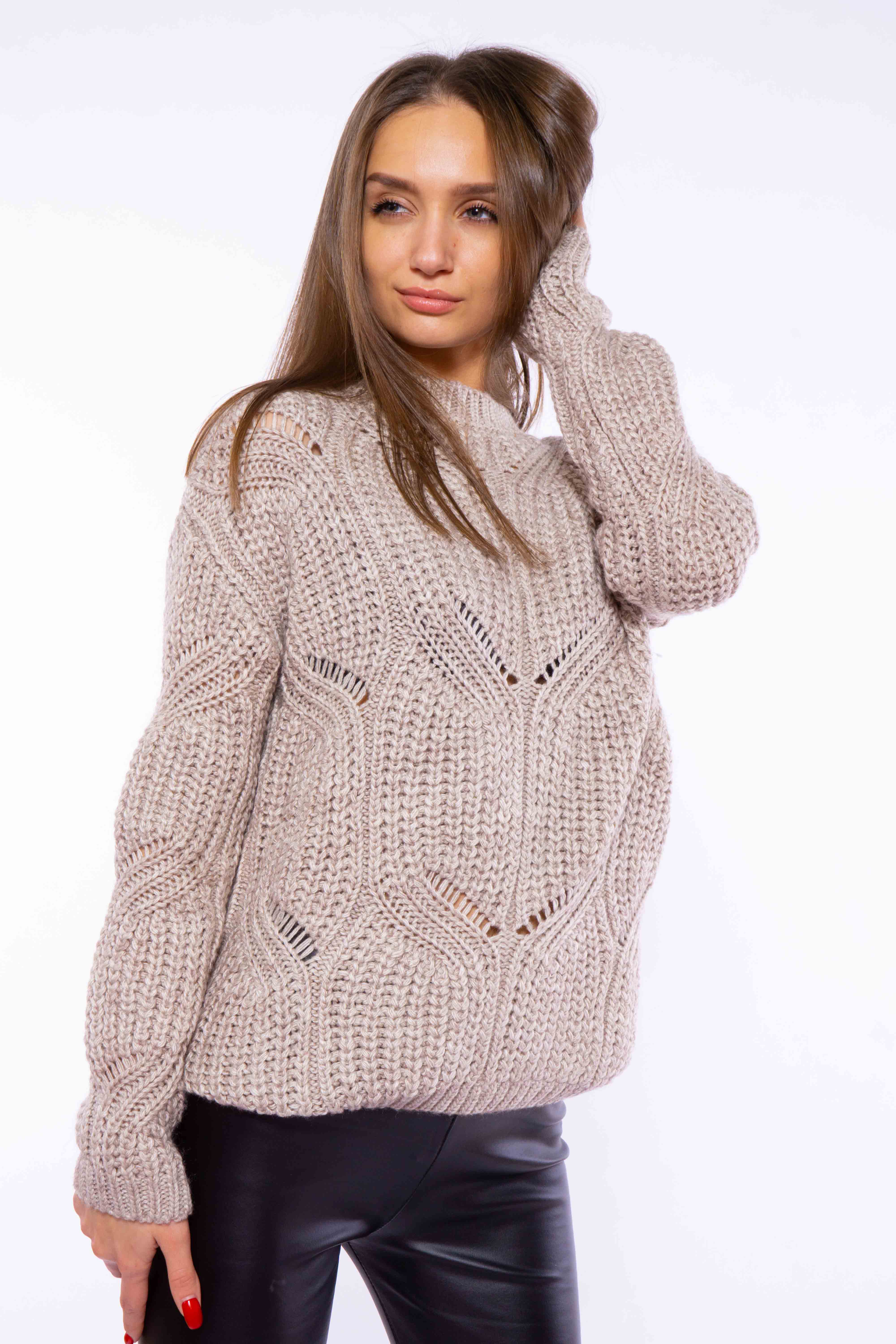 

Свитер женский с крупной вязкой Time of Style 120PNA19318 M-L Бежево-коричневый