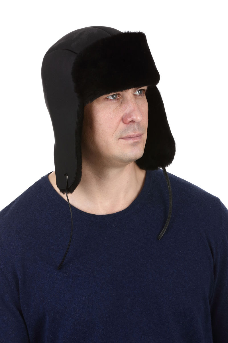 

Ушанка из овчины Меринос черная 58см LF Label