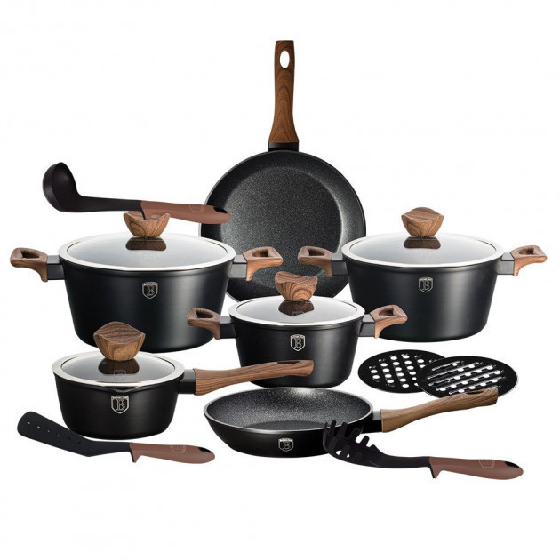 

Набор посуды с антипригарным трехслойным мраморным покрытием Berlinger Haus Ebony Rosewood Collection 15 предметов BH-1537N